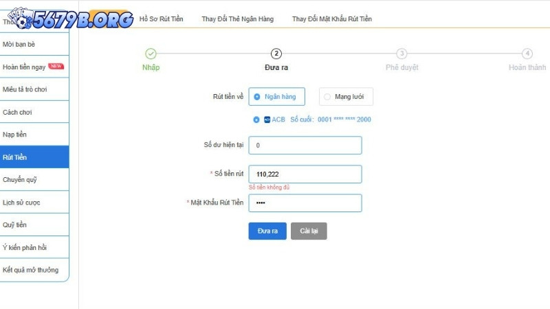 Điền số tiền & hoàn thành lệnh rút tiền 5679